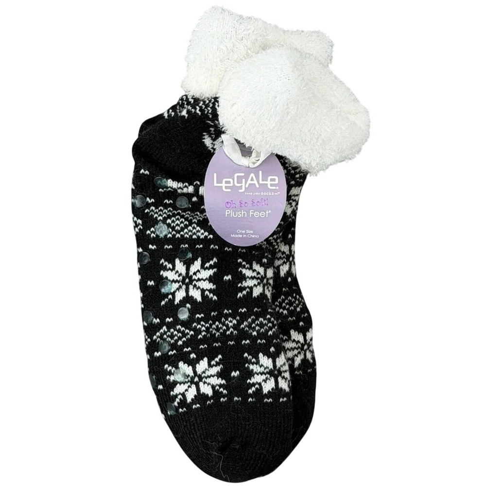 Legale Plush Feet Cozy Fair Isle Snowflake Slippers Socks One Size Acrylic Yarn